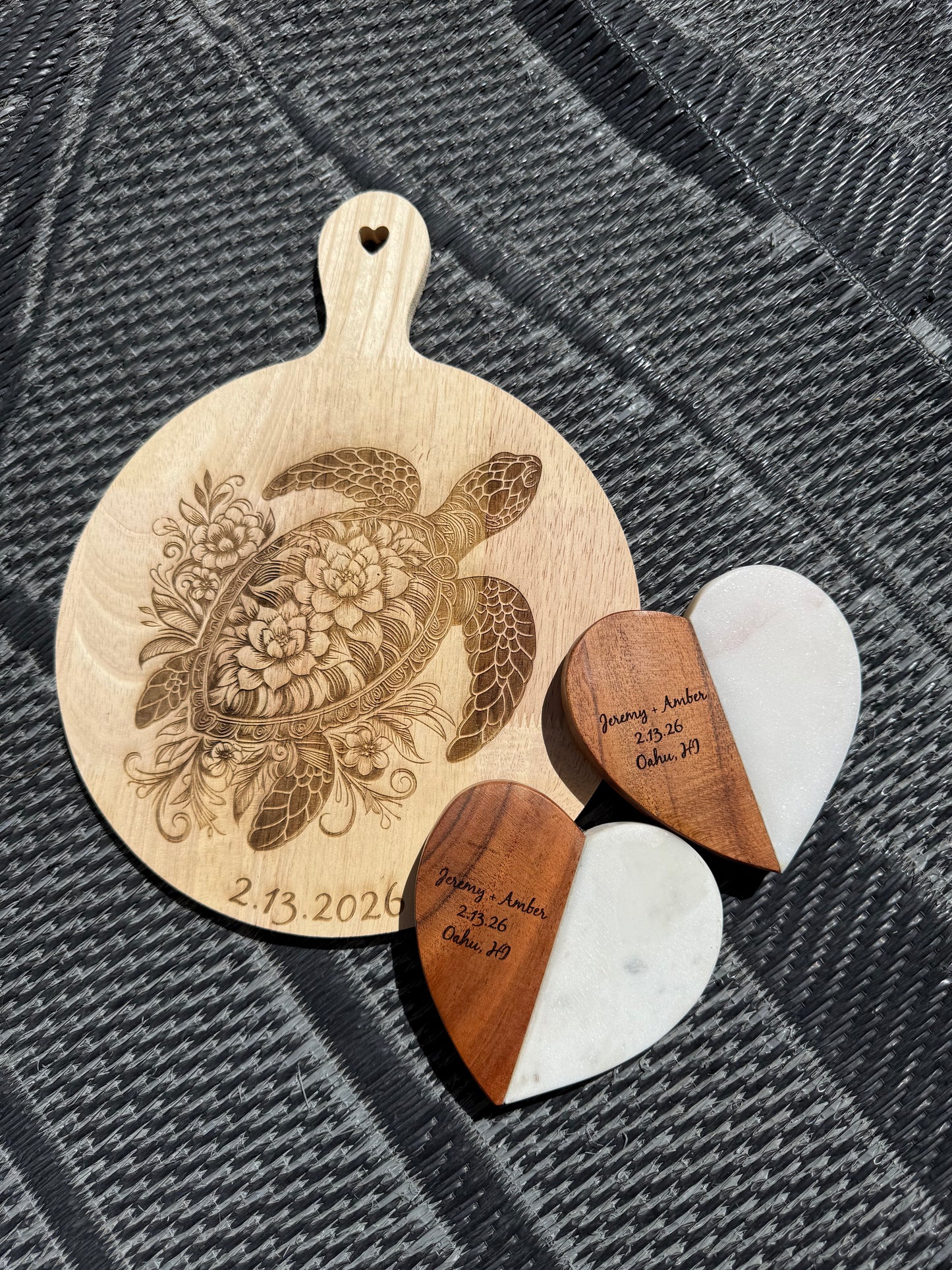 The "Union" Marble & Acacia Heart Coasters (Set of 2)