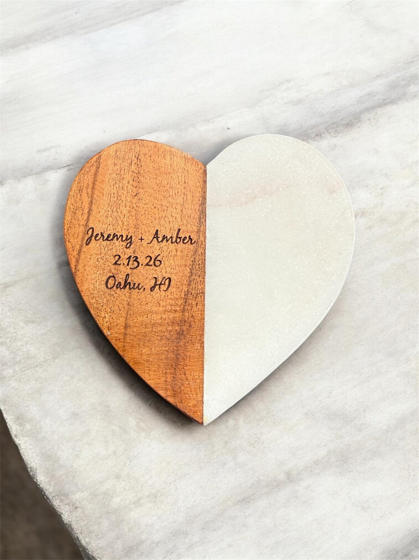 The "Union" Marble & Acacia Heart Coasters (Set of 2)