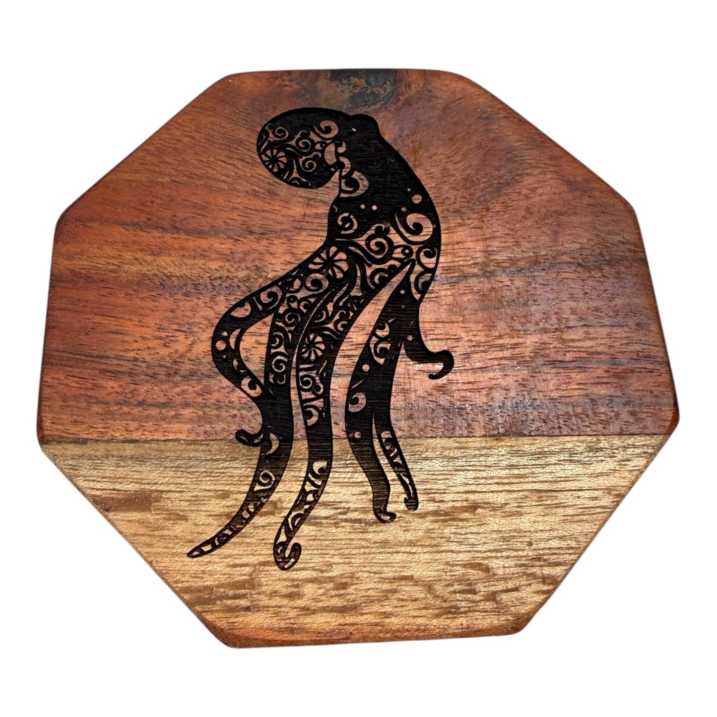 Set of 2 Octopus Acacia Wood Coasters