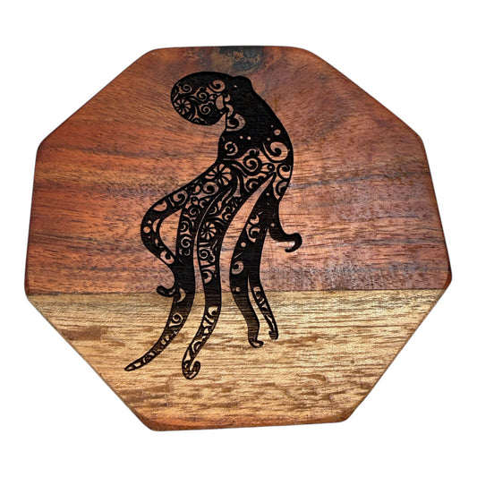 Set of 2 Octopus Acacia Wood Coasters