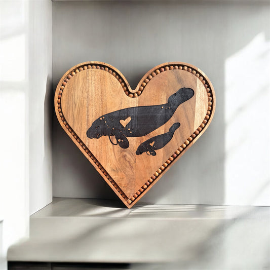 "Always in My Heart" Manatee Pair Heart-Shaped Board